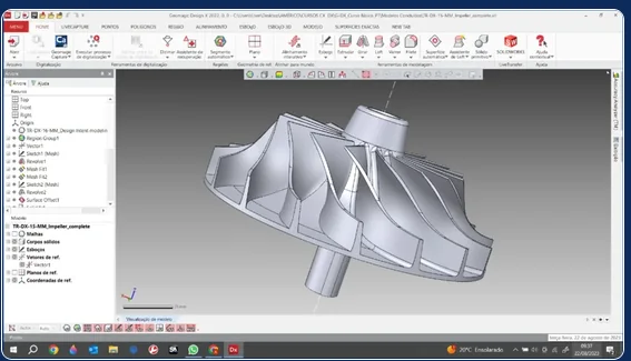 Modelo sólido 3D do mesmo rotor, já reconstruído e pronto para fabricação.